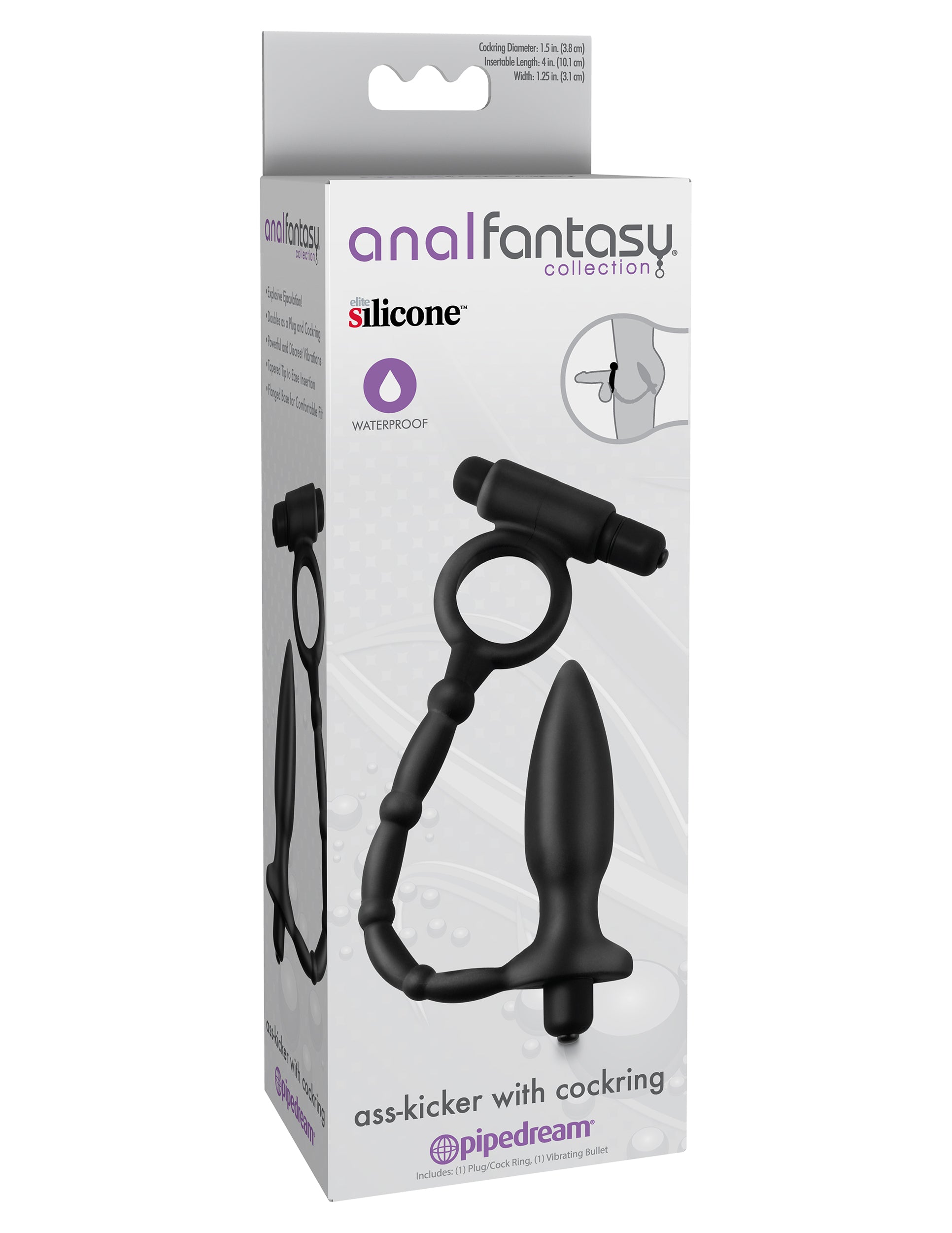 Anal Fantasy Collection Ass Kicker With Cockring - Black | 603912332056 | Available at EroticWarehouse.com