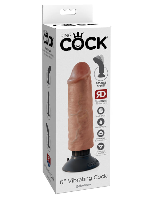King Cock 6 Inch Vibrating Cock - Tan | 603912753240 | Available at EroticWarehouse.com