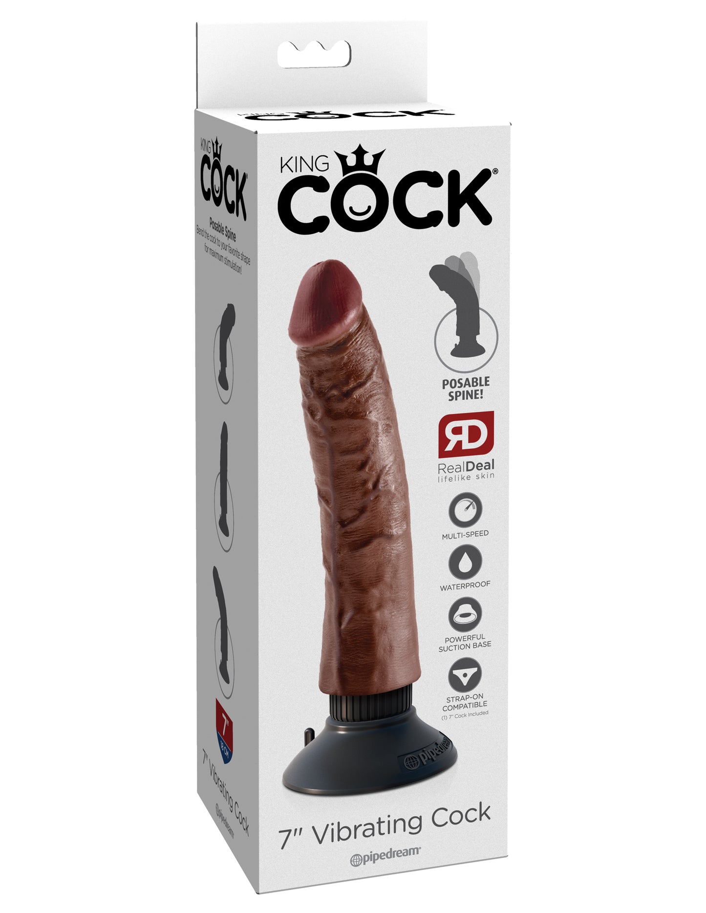 King Cock 7-Inch Vibrating Cock - Brown | 603912737714 | Available at EroticWarehouse.com
