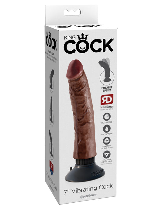 King Cock 7-Inch Vibrating Cock - Brown | 603912737714 | Available at EroticWarehouse.com