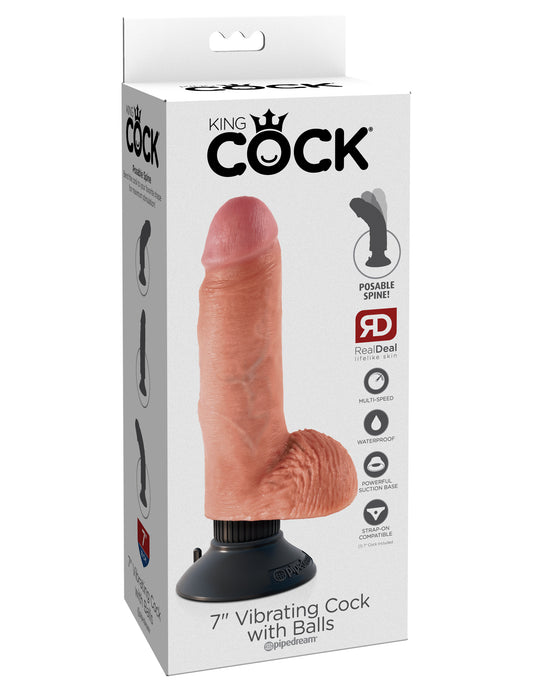 King Cock 7-Inch Vibrating Cock With Balls - Flesh | 603912737769 | Available at EroticWarehouse.com