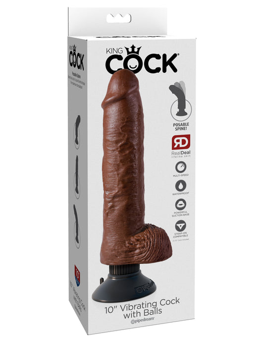 King Cock 10-Inch Vibrating Cock With Balls - Brown | 603912737813 | Available at EroticWarehouse.com