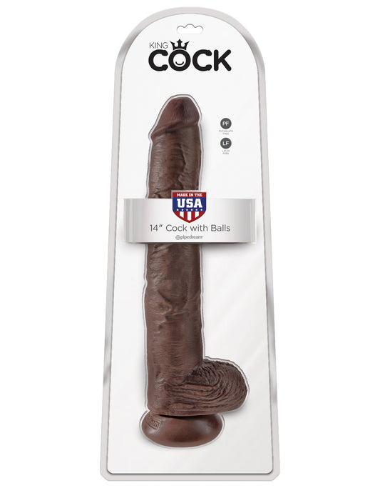 King Cock 14 Inch Cock With Balls - Brown | 603912746679 | Available at EroticWarehouse.com