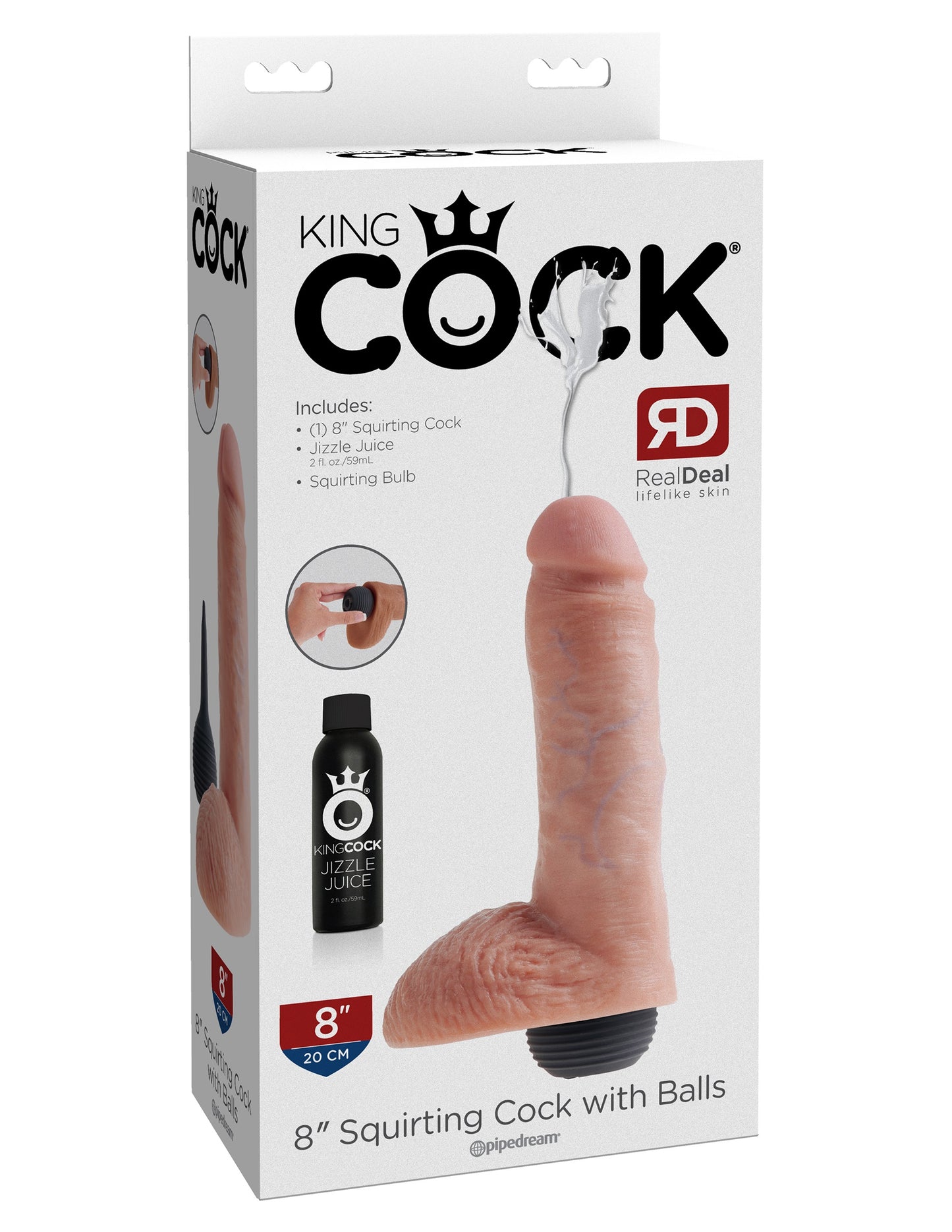 King Cock 8 Inch Squirting Cock With Balls - Light | 603912355543 | Available at EroticWarehouse.com