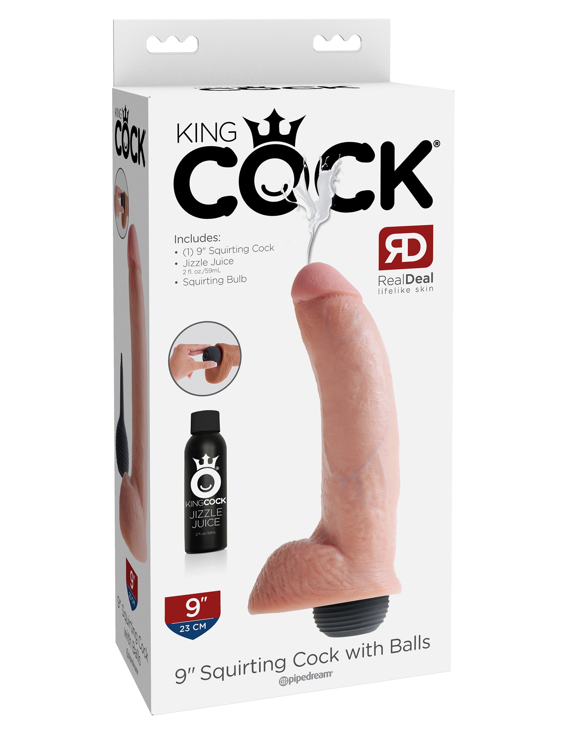 King Cock 9 Inch Squirting Cock With Balls - Flesh | 603912355550 | Available at EroticWarehouse.com