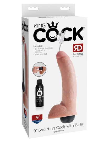 King Cock 9 Inch Squirting Cock With Balls - Flesh | 603912355550 | Available at EroticWarehouse.com