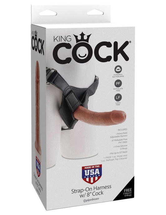 King Cock Strap-on Harness with 8 Inch Cock - Tan | 603912753394 | Available at EroticWarehouse.com