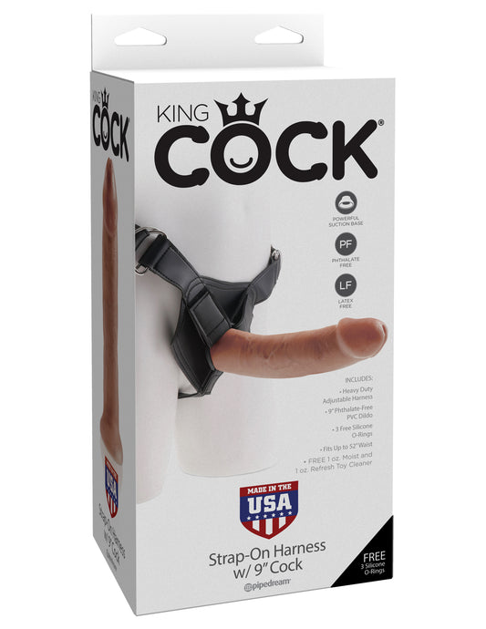 King Cock Strap-on Harness with 9 Inch Cock - Tan | 603912753400 | Available at EroticWarehouse.com