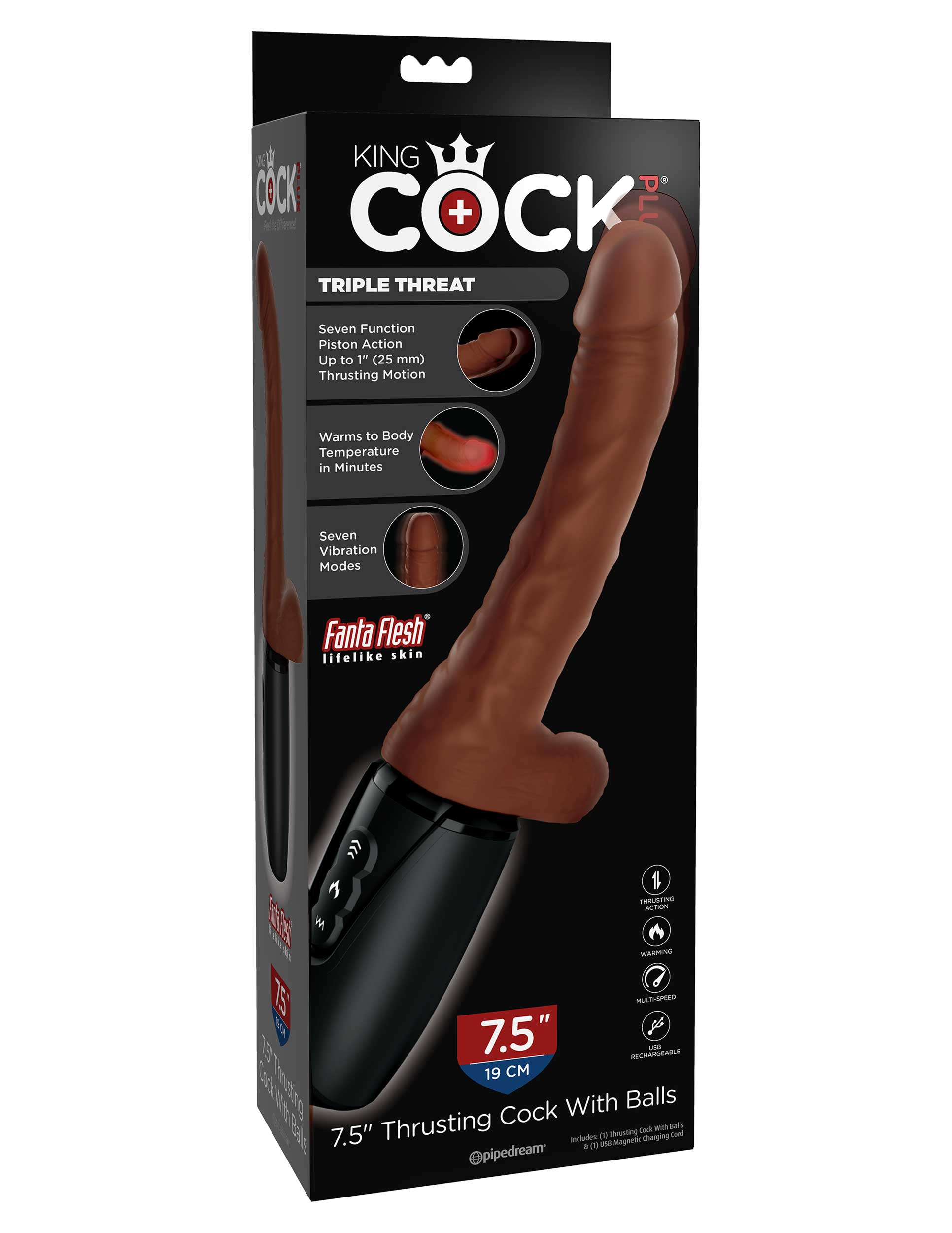 7.5 Inch Thrusting Cock With Balls - Brown | 603912770537 | Available at EroticWarehouse.com