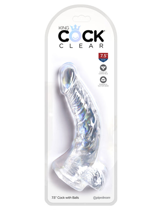 King Cock Clear 7.5 Inch Cock With Balls | 603912758856 | Available at EroticWarehouse.com