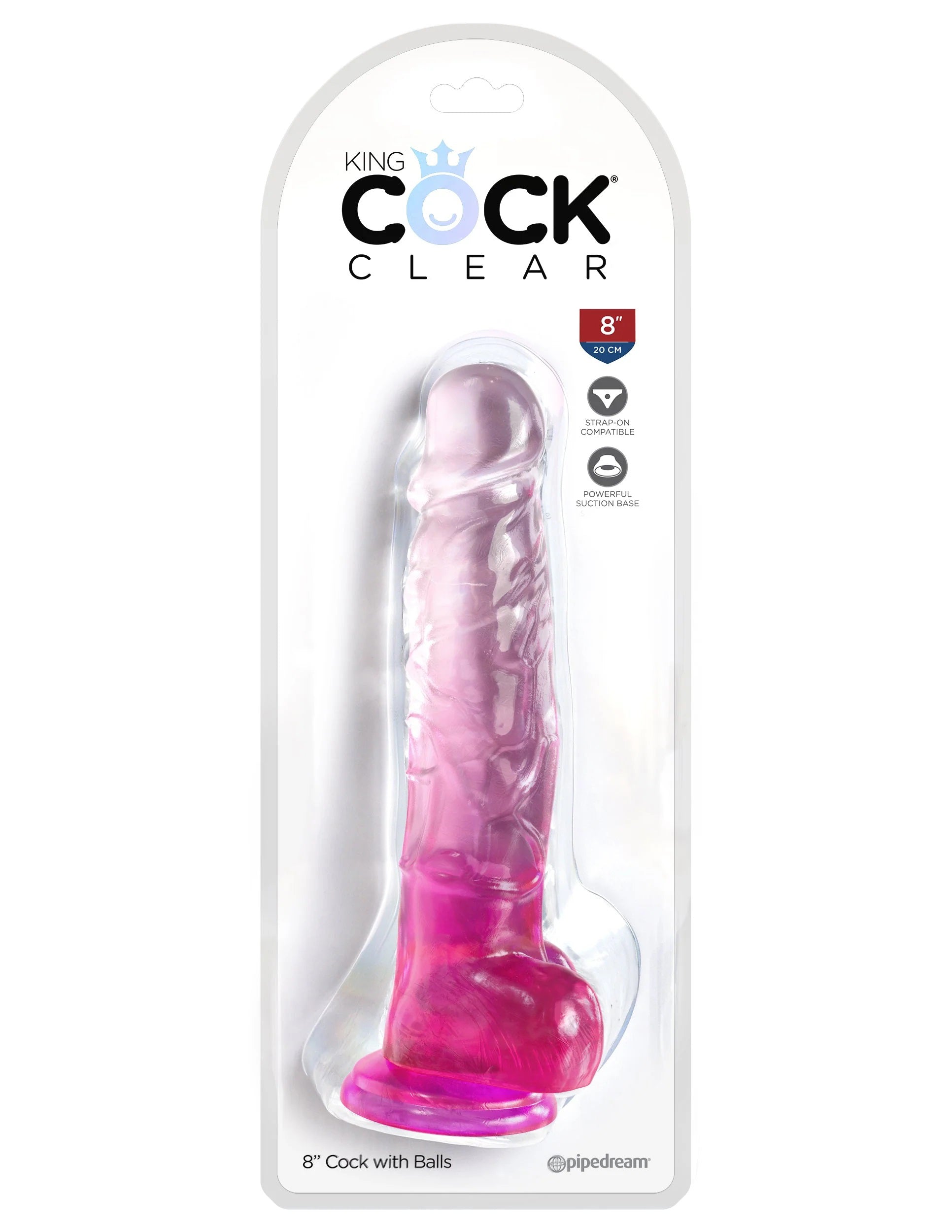 King Cock Clear 8 Inch With Balls - Pink | 603912774993 | Available at EroticWarehouse.com