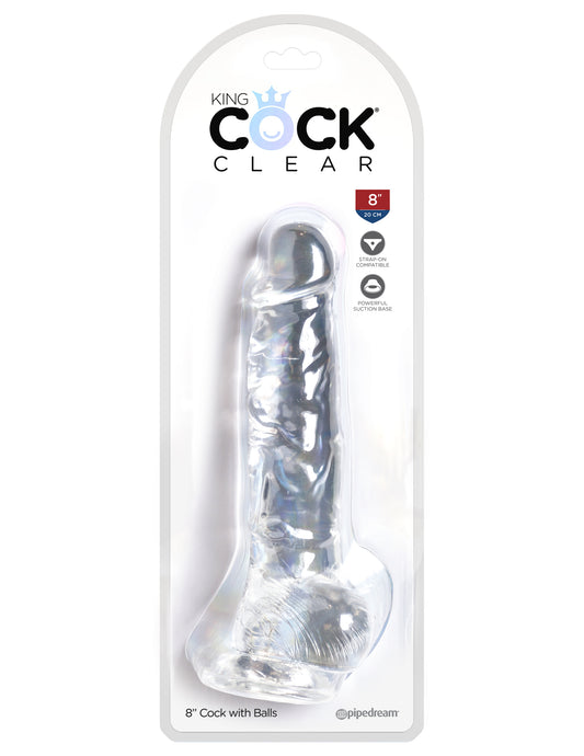 King Cock Clear 8 Inch Cock With Balls | 603912758863 | Available at EroticWarehouse.com