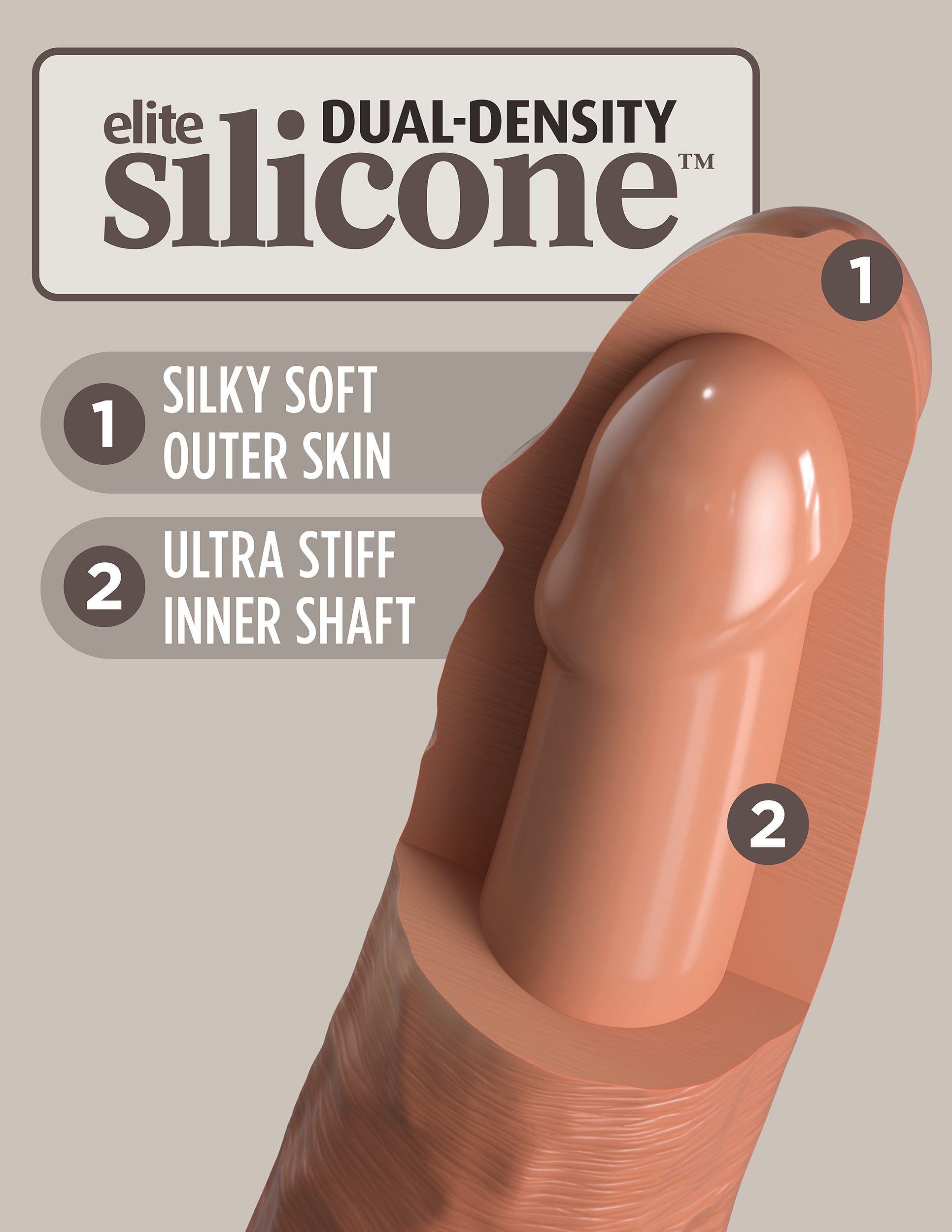 King Cock Elite 7 Inch Dual Density Silicone Cock - Tan | 603912769296 | Available at EroticWarehouse.com