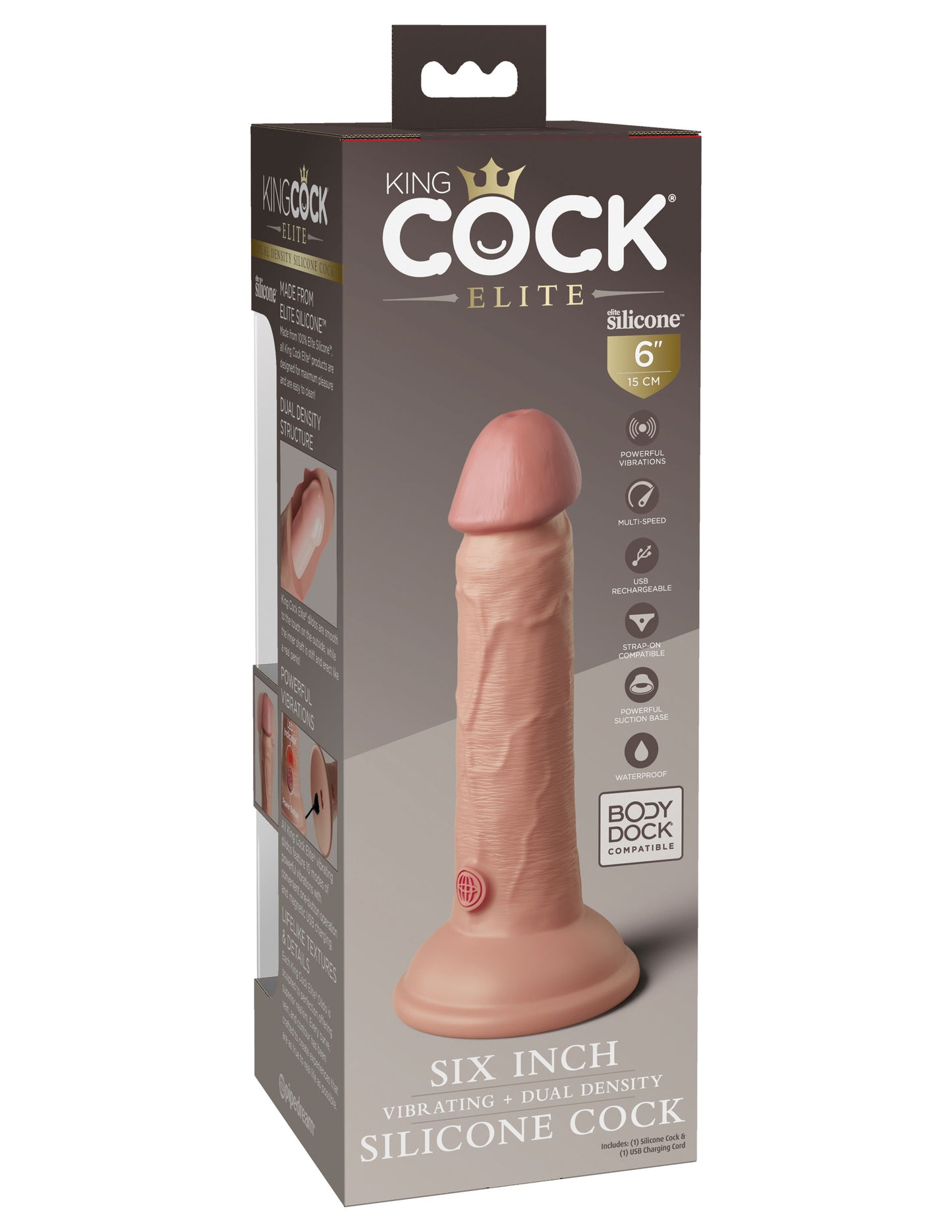 King Cock Elite 6 Inch Vibrating Silicone Dual Silicone Dual Density Cock - Light | 603912769388 | Available at EroticWarehouse.com