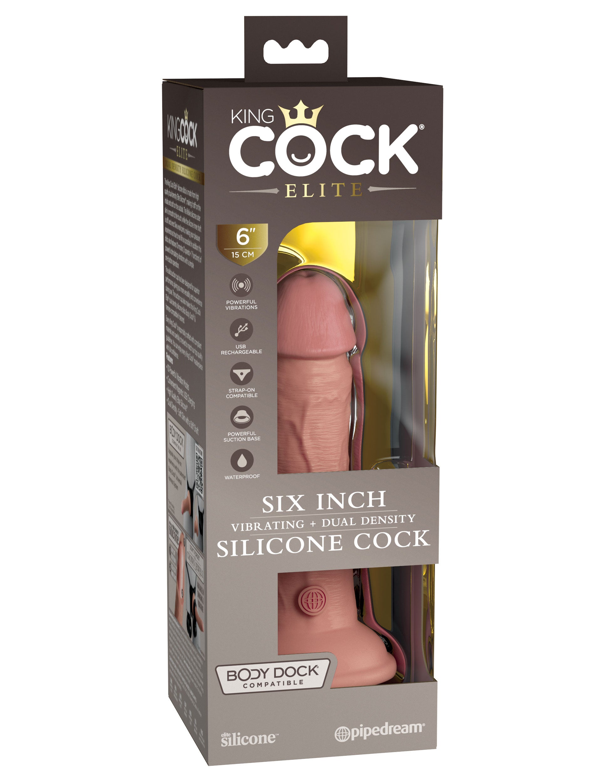 King Cock Elite 6 Inch Vibrating Silicone Dual Silicone Dual Density Cock - Light | 603912769388 | Available at EroticWarehouse.com