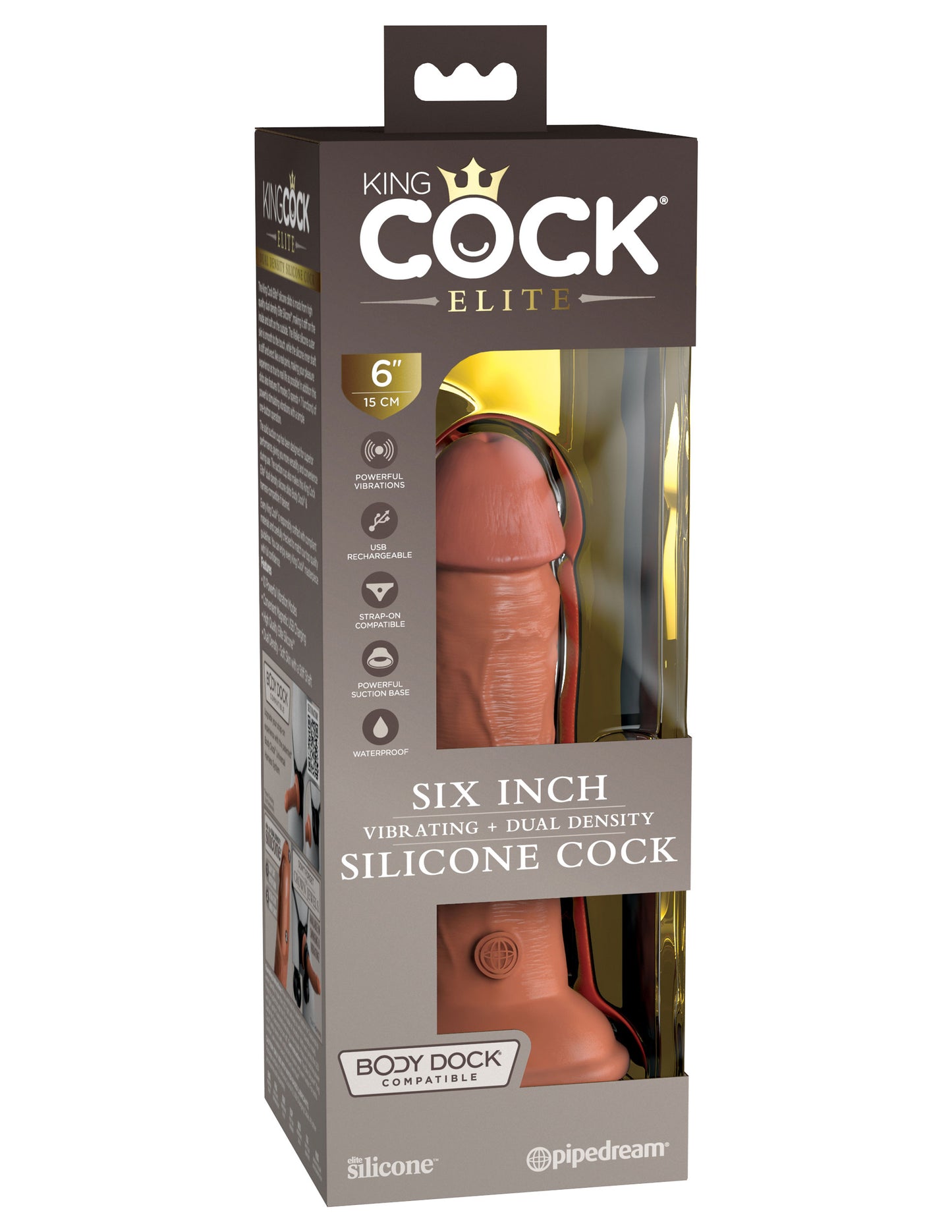King Cock Elite 6 Inch Vibrating Silicone Dual Silicone Dual Density Cock - Tan | 603912769395 | Available at EroticWarehouse.com