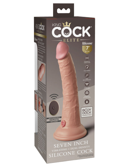 King Cock Elite 7 Inch Vibrating Silicone Dual Density Cock With Remote - Light | 603912769401 | Available at EroticWarehouse.com
