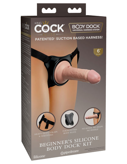 King Cock Elite Beginner's Silicone Body Dock Kit - Harness and 6 Inch Dildo - Light | 603912771244 | Available at EroticWarehouse.com