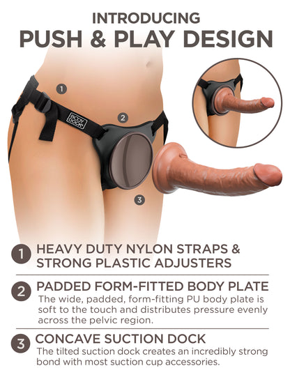 King Cock Elite Comfy Silicone Body Dock Kit - Harness and 7 Inch Dildo - Tan | 603912771251 | Available at EroticWarehouse.com