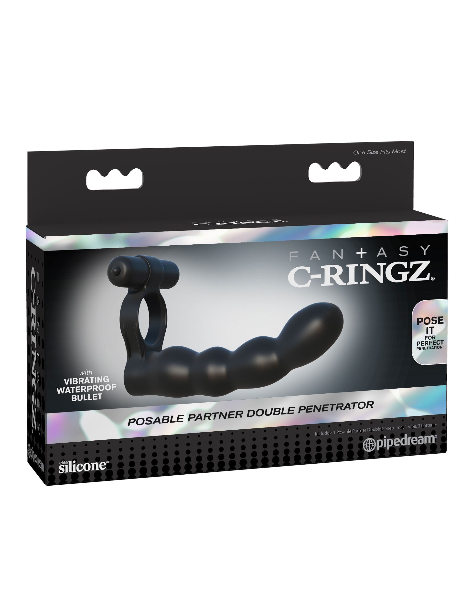 Fantasy C-Ringz Posable Partner Double Penetrator - Black | 603912358803 | Available at EroticWarehouse.com
