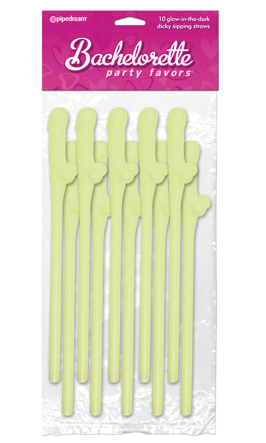 Bachelorette Party Favors - Dicky Sipping Straws - Glow-in-the-Dark - 10 Piece | 603912116427 | Available at EroticWarehouse.com