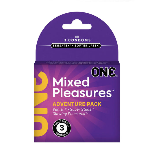 One Mixed Pleasures 3 Count Condoms | 726893110038 | Available at EroticWarehouse.com