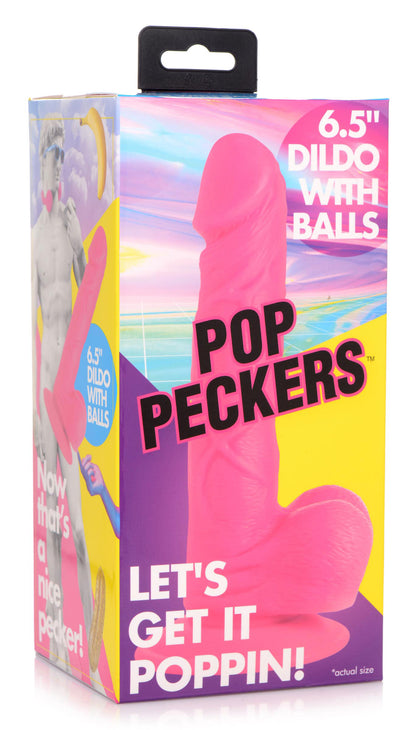 Pop Pecker 6.5 Inch Dildo With Balls - Pink | 848518044754 | Available at EroticWarehouse.com