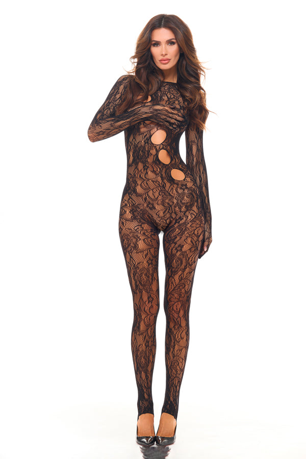 Split Up Lace Bodystocking - Black - Os | 198441043813 | Available at EroticWarehouse.com