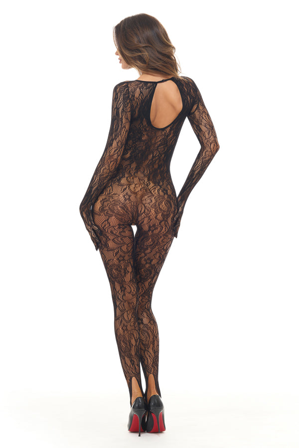 Split Up Lace Bodystocking - Black - Os | 198441043813 | Available at EroticWarehouse.com