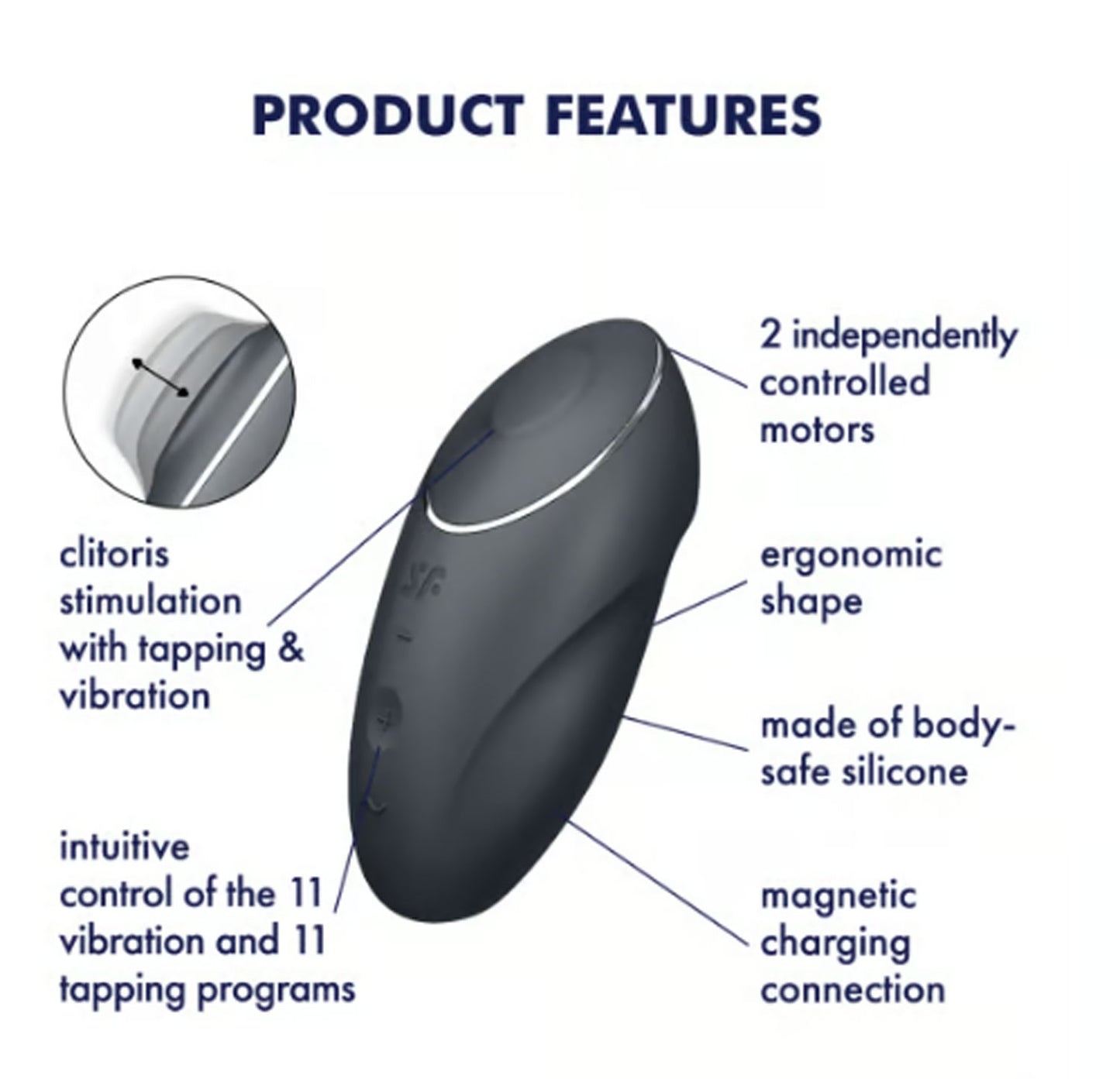 Satisfyer Tap and Climax 1 Vibrator - Grey | 4061504046013 | Available at EroticWarehouse.com