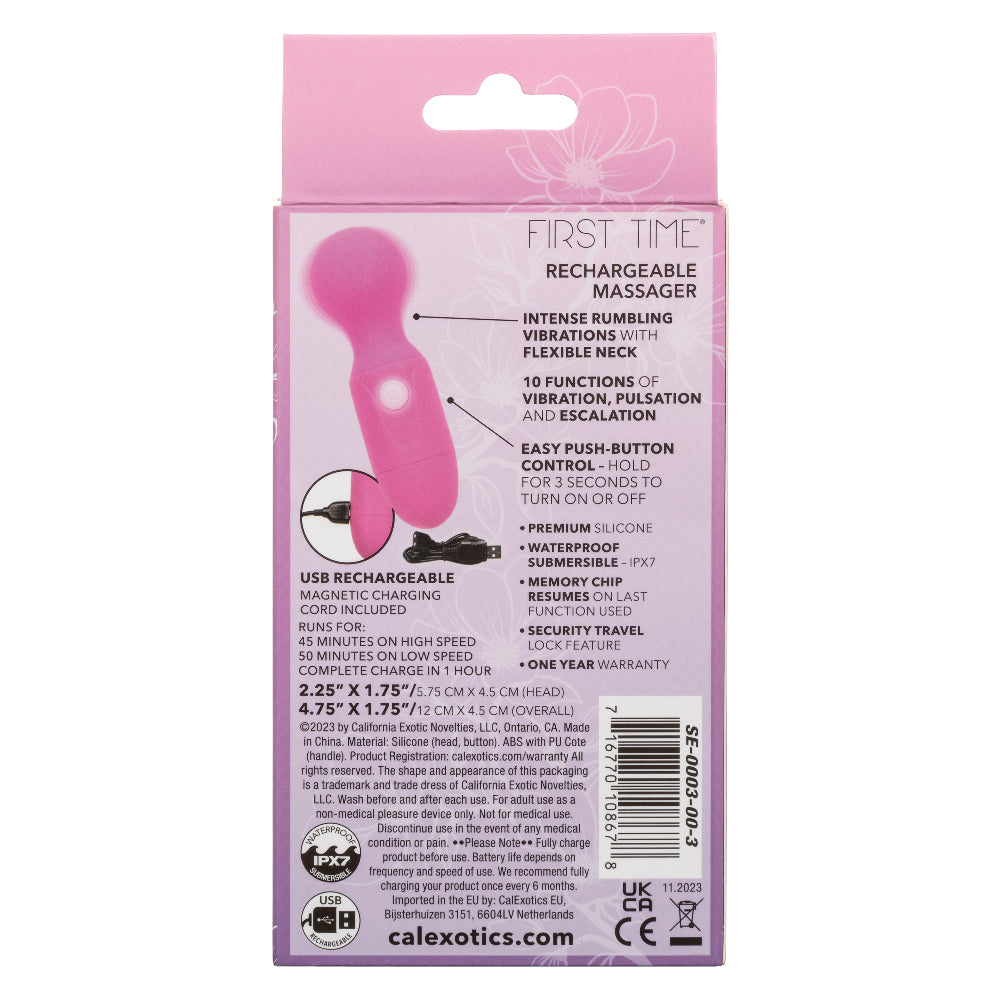 First Time Rechargeable Massager - Pink | 716770108678 | Available at EroticWarehouse.com