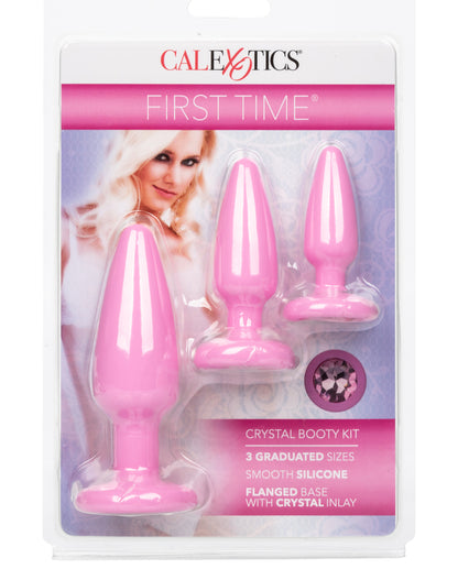 First Time Crystal Booty Butt Plug Kit - Pink | 716770101167 | Available at EroticWarehouse.com