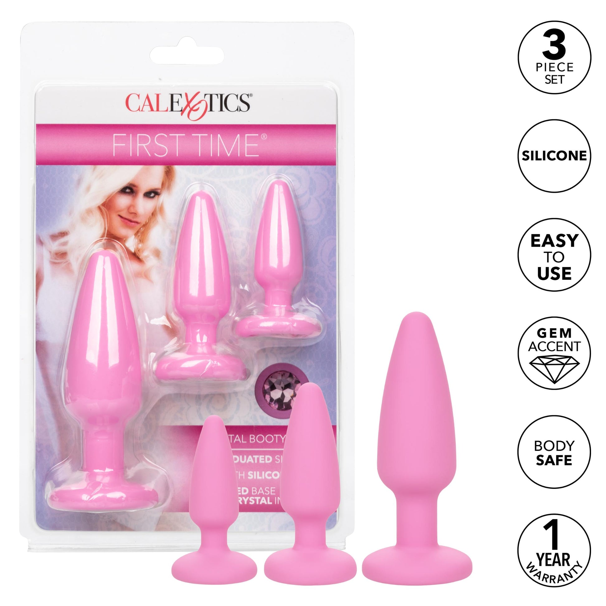 First Time Crystal Booty Butt Plug Kit - Pink | 716770101167 | Available at EroticWarehouse.com