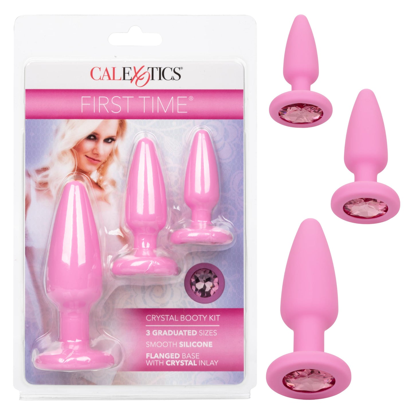 First Time Crystal Booty Butt Plug Kit - Pink | 716770101167 | Available at EroticWarehouse.com