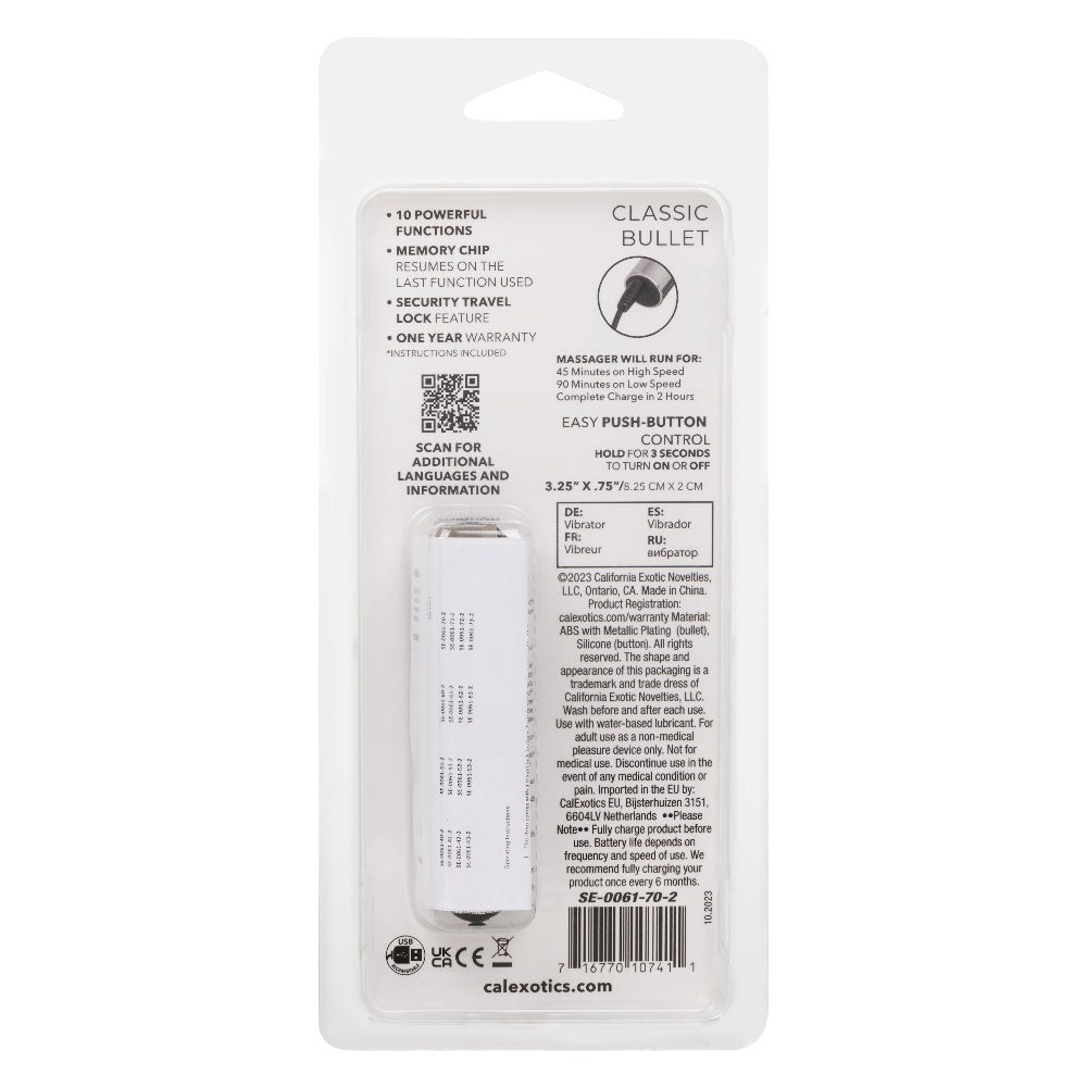 Turbo Buzz Classic Bullet - Silver | 716770107411 | Available at EroticWarehouse.com