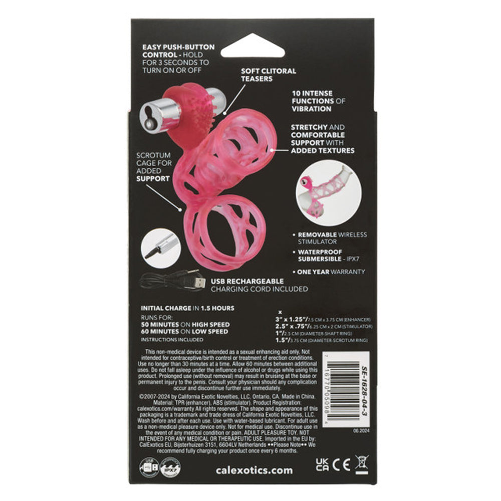 Lovers Cage Stretchy Cock Cage Comfortable Scrotum Cage Pink Rechargeable | 716770050984 | Available at EroticWarehouse.com