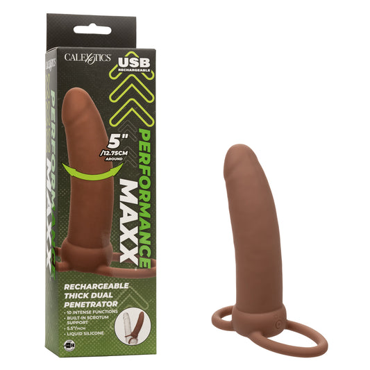 Performance Maxx Rechargeable Thick Dual Penetrator - Brown | 716770109309 | Available at EroticWarehouse.com