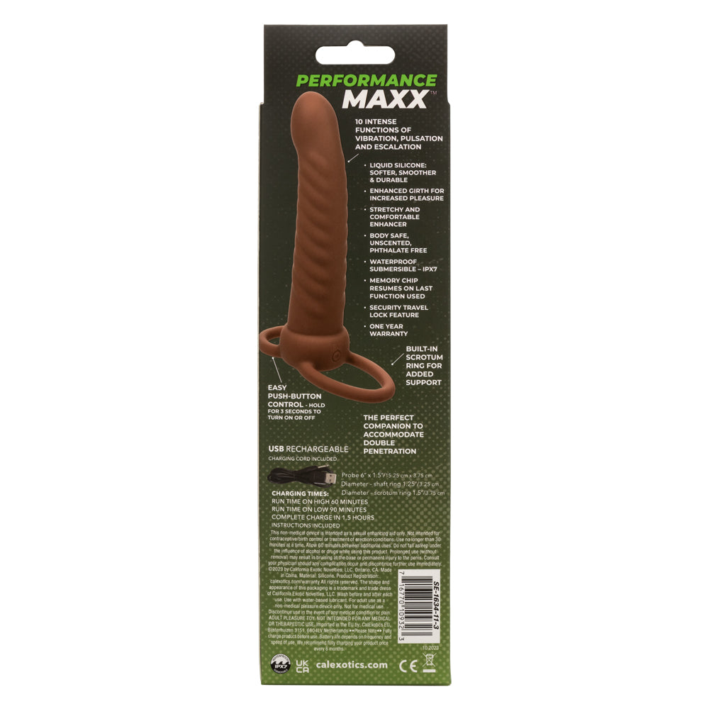 Performance Maxx Rechargeable Ribbed Dual Penetrator - Brown | 716770109323 | Available at EroticWarehouse.com