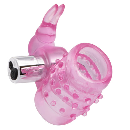 Basic Essentials Stretchy Vibrating Bunny Enhancer - Pink Rechargeable | 716770067395 | Available at EroticWarehouse.com