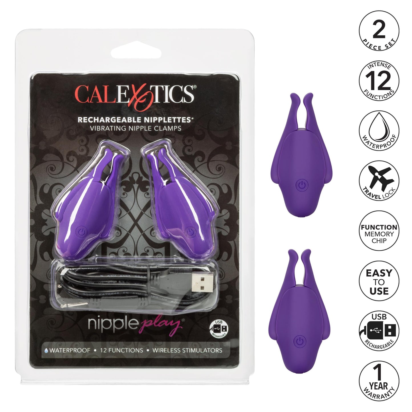 Nipple Play Rechargeable Nipplettes - Purple | 716770095947 | Available at EroticWarehouse.com