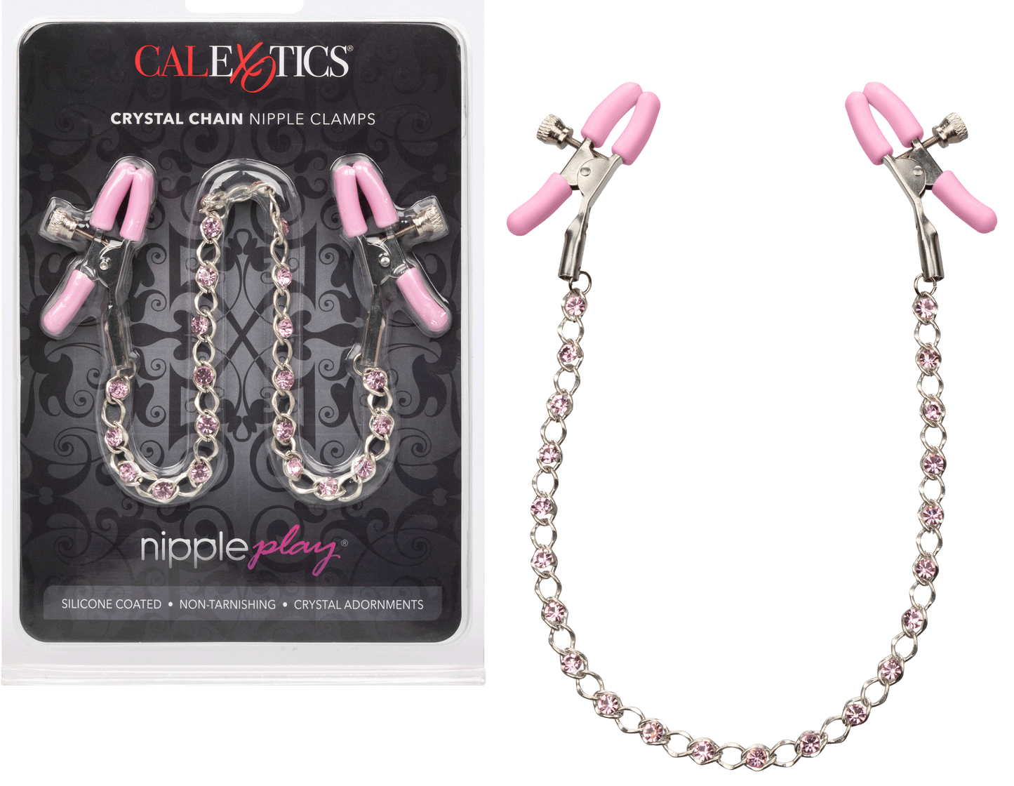 Nipple Play Crystal Chain Nipple Clamps - Pink | 716770101112 | Available at EroticWarehouse.com