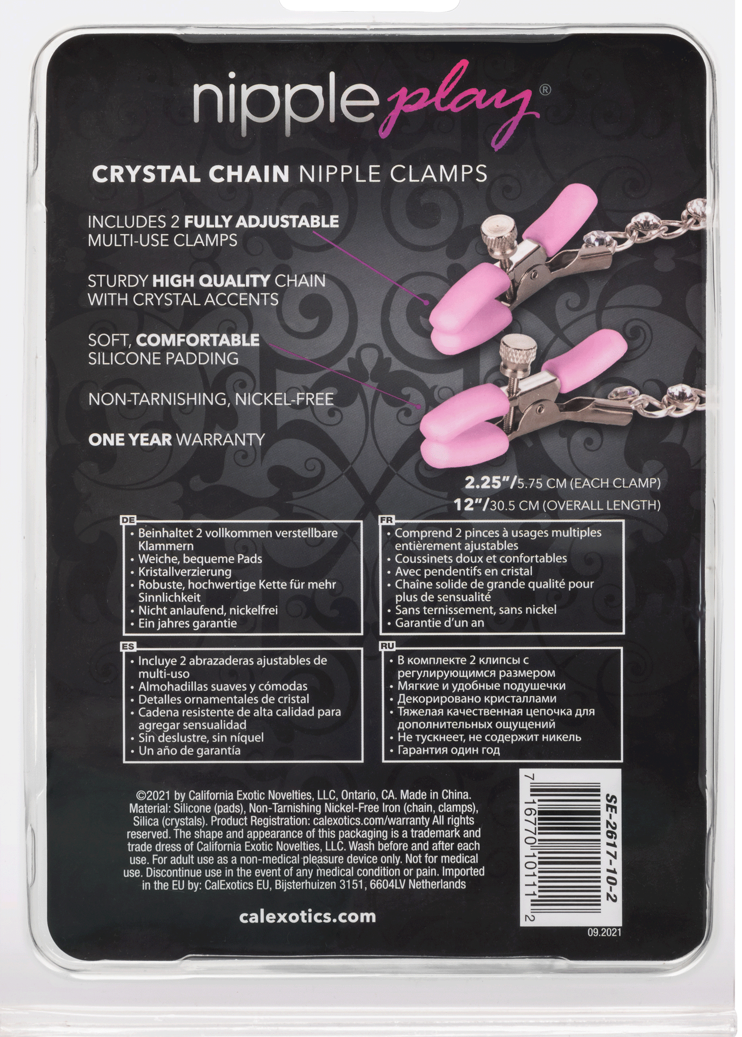 Nipple Play Crystal Chain Nipple Clamps - Pink | 716770101112 | Available at EroticWarehouse.com
