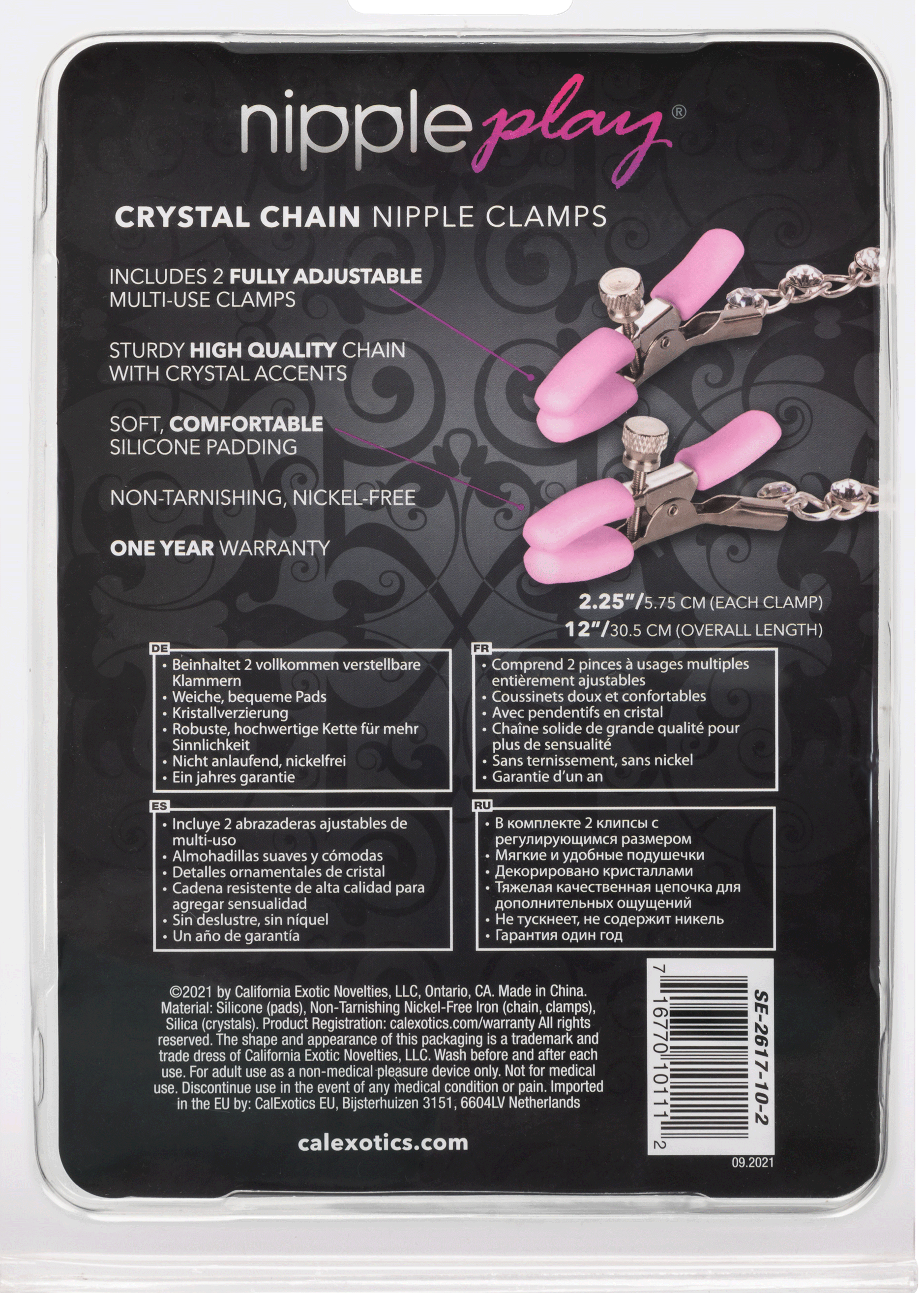 Nipple Play Crystal Chain Nipple Clamps - Pink | 716770101112 | Available at EroticWarehouse.com