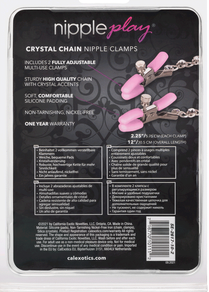 Nipple Play Crystal Chain Nipple Clamps - Pink | 716770101112 | Available at EroticWarehouse.com