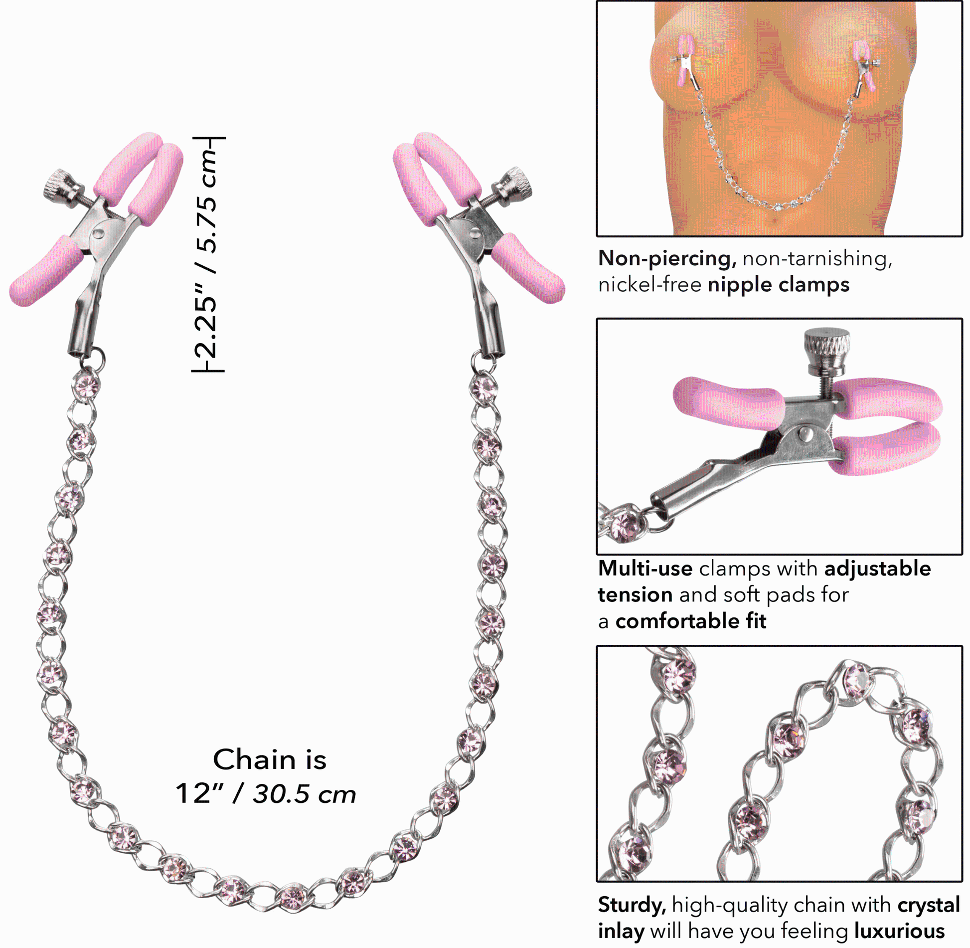 Nipple Play Crystal Chain Nipple Clamps - Pink | 716770101112 | Available at EroticWarehouse.com