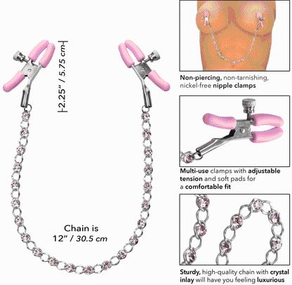Nipple Play Crystal Chain Nipple Clamps - Pink | 716770101112 | Available at EroticWarehouse.com