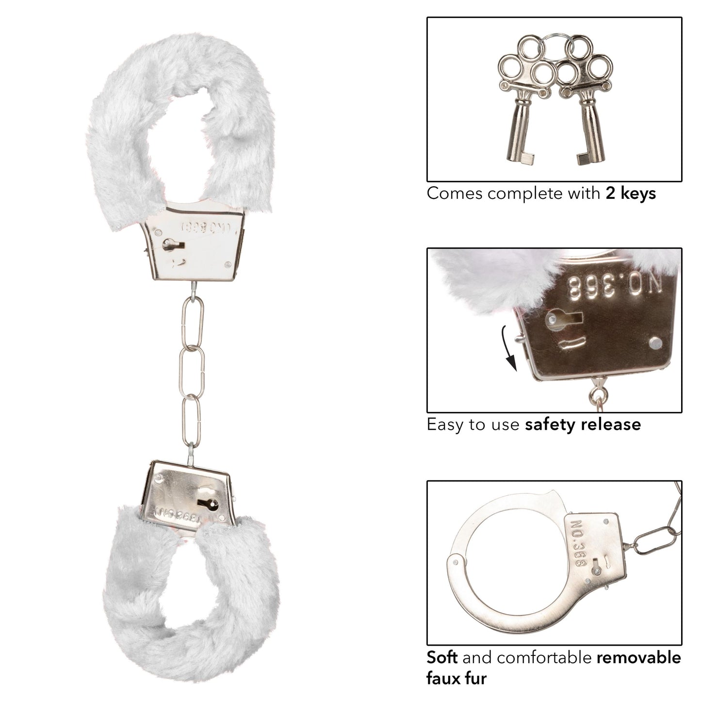 Playful Furry Cuffs - White | 716770099242 | Available at EroticWarehouse.com