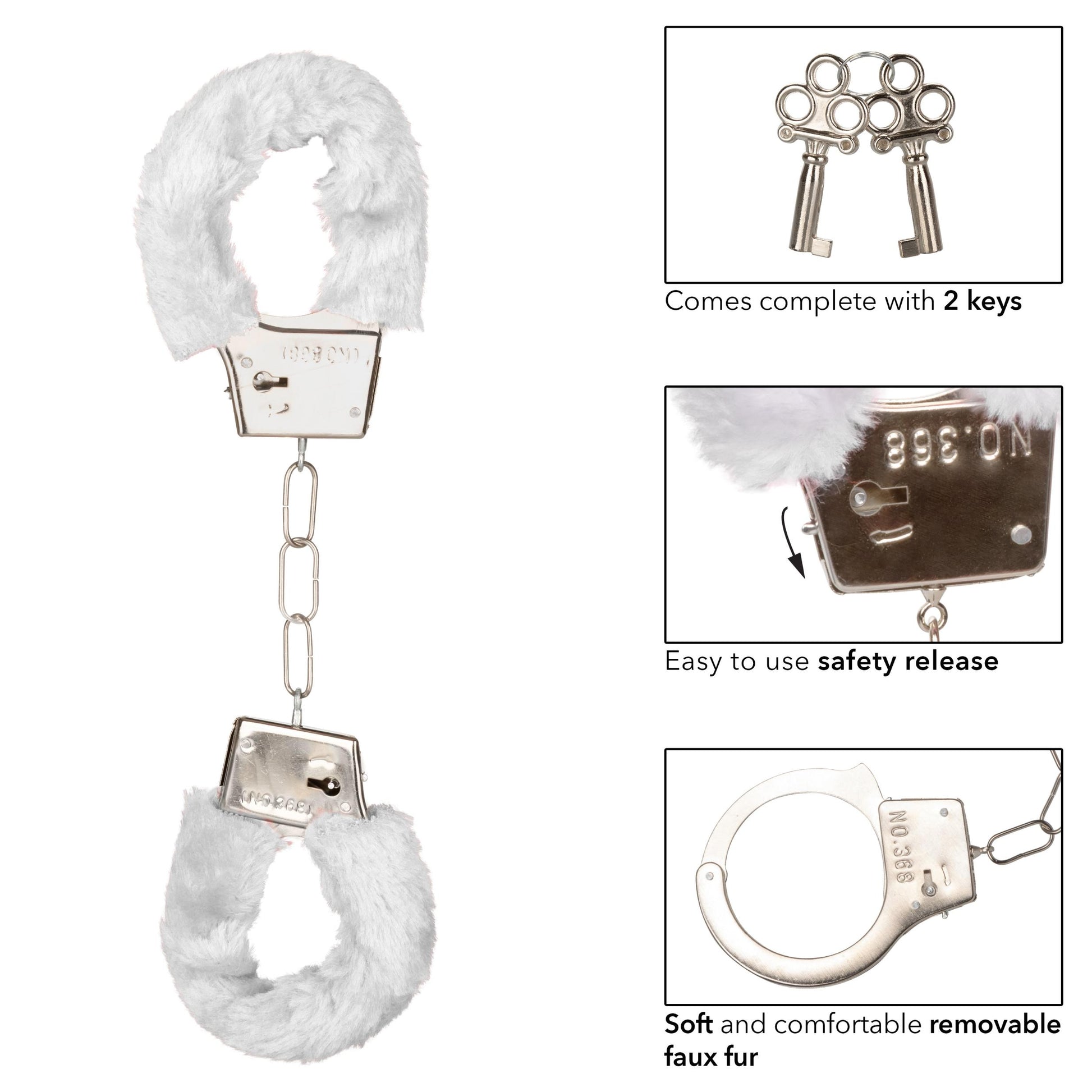Playful Furry Cuffs - White | 716770099242 | Available at EroticWarehouse.com