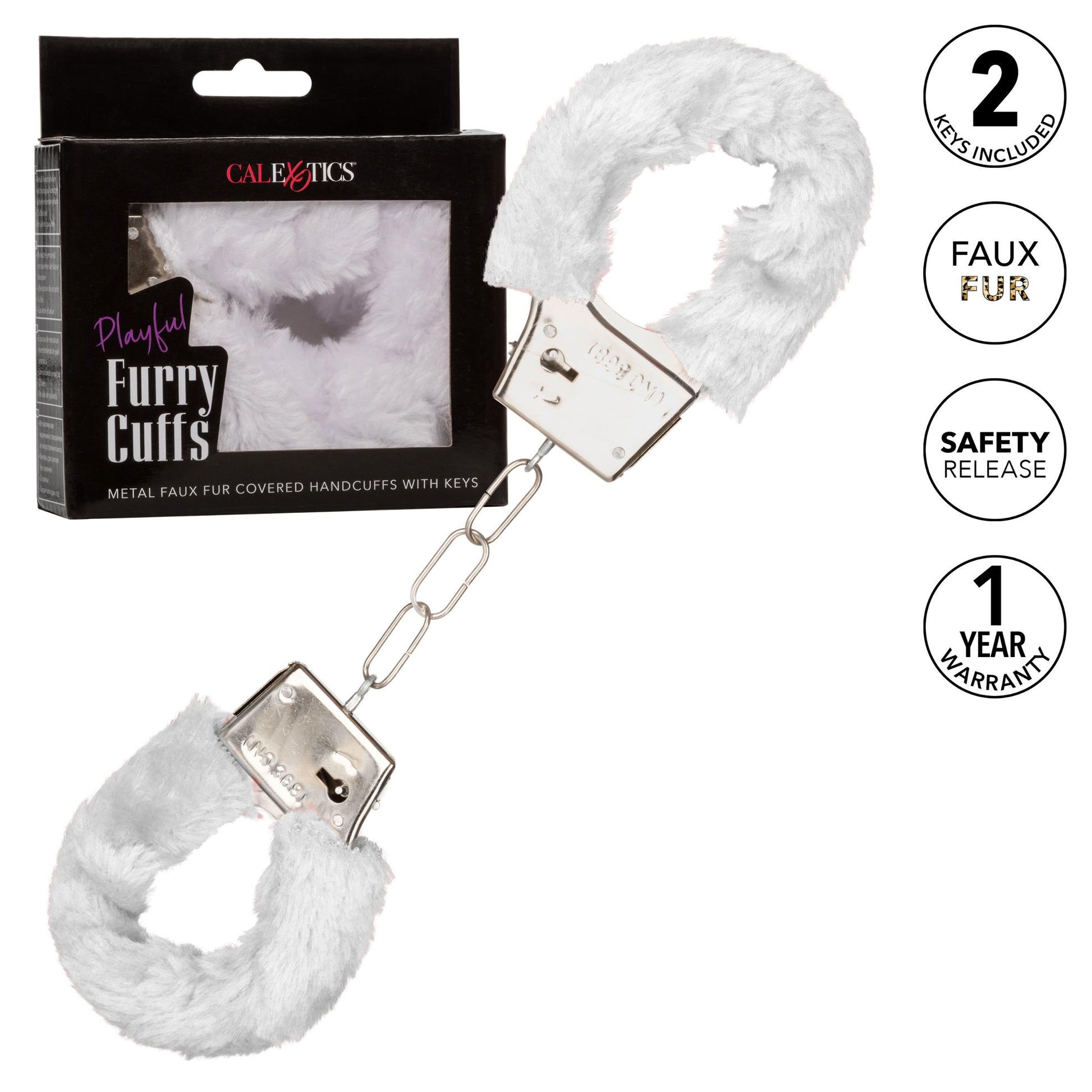 Playful Furry Cuffs - White | 716770099242 | Available at EroticWarehouse.com