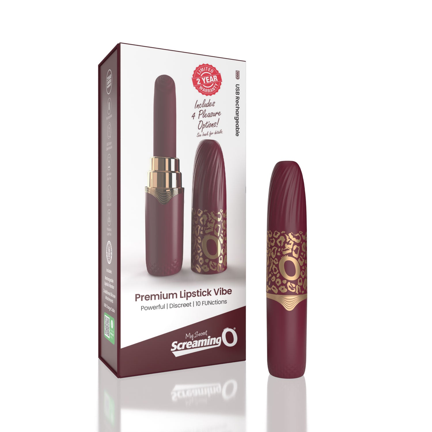 My Secret Premium Rechargeable Vibrating Lipstick Merlot | 817483017414 | Available at EroticWarehouse.com